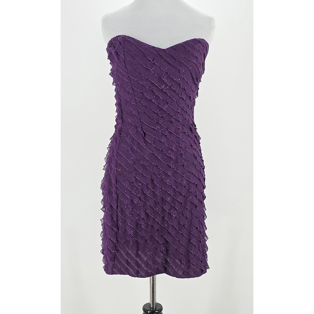 Chesley Strapless Dress Womens Medium Purple Ruffle Party Cocktail Prom Dress
